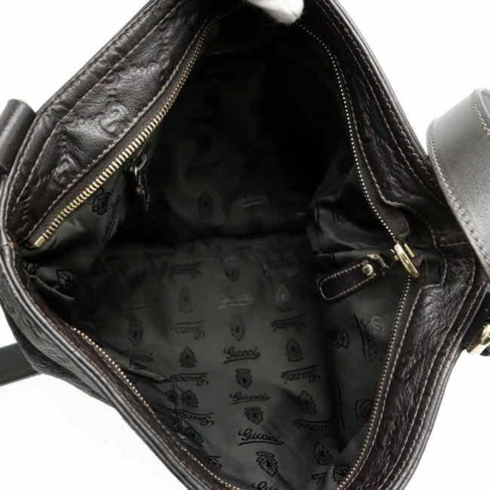 Gucci gold bag leather Shoulder ssima White brown Dark